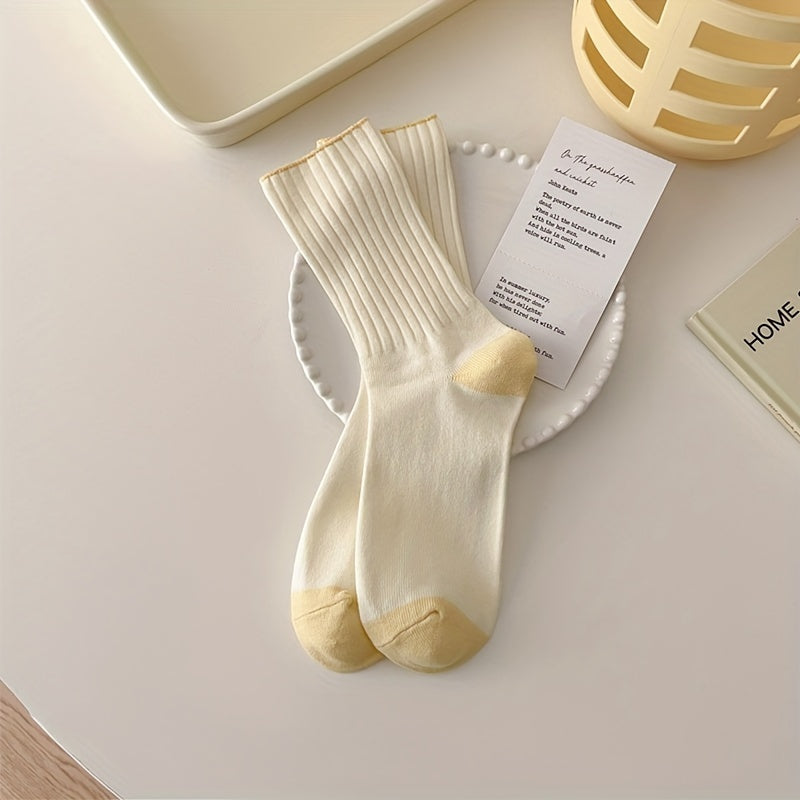 6 Pairs Contrast Trim Socks Mid Tube Women's Stockings