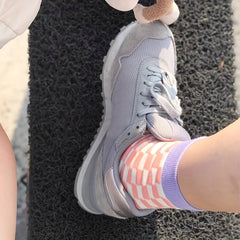 4 Pairs Plaid Colorblock Socks Soft Mid Tube Women Stockings