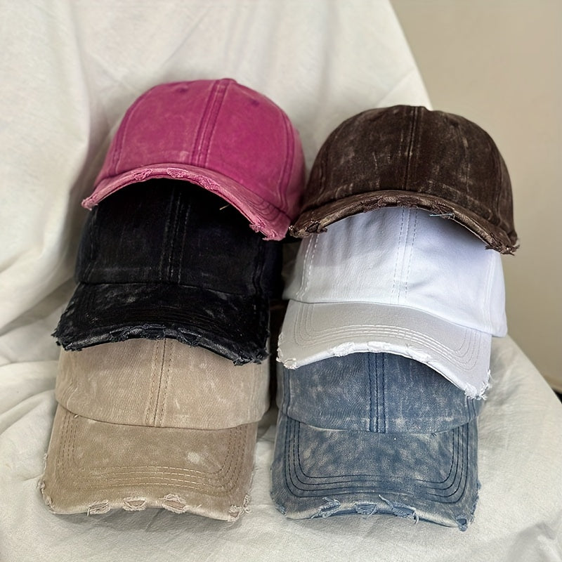 Unisex Breathable Ripped Baseball Cap w/ Letter Embroidery
