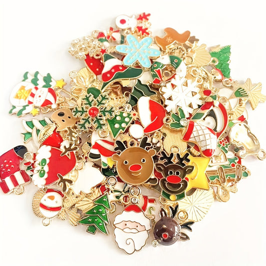200pcs Mix Random Christmas Drop Alloy Pendant Enamel Charms for DIY Jewelry