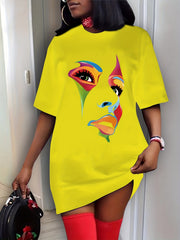  Abstract Print Short Sleeve High Stretch Dress