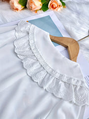 Girls Sweet Shirt Lace Fringe Collar Button Down Preppy Blouse Top