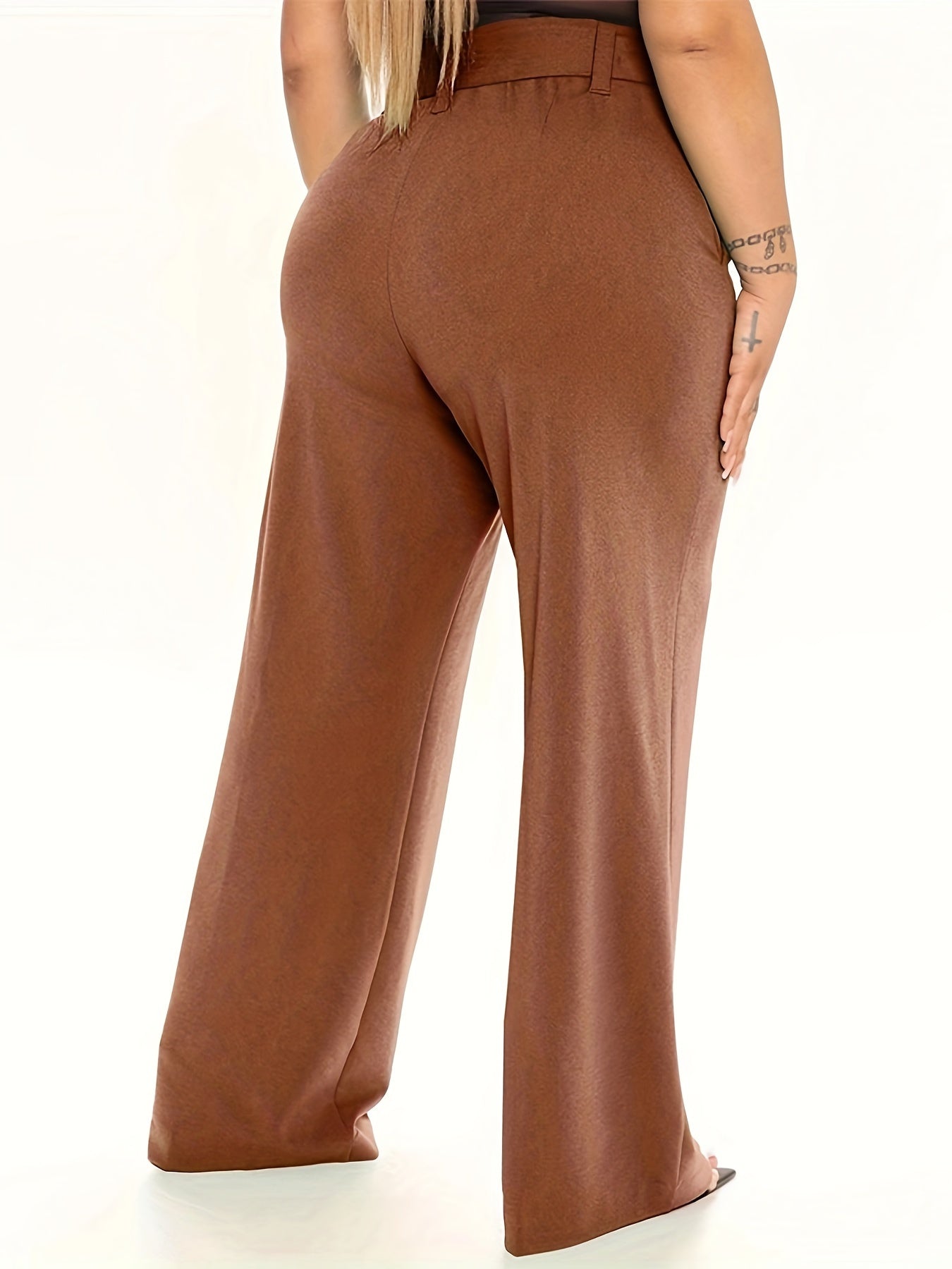 Women's Plus Solid Wide Leg Loose Trousers With Belt