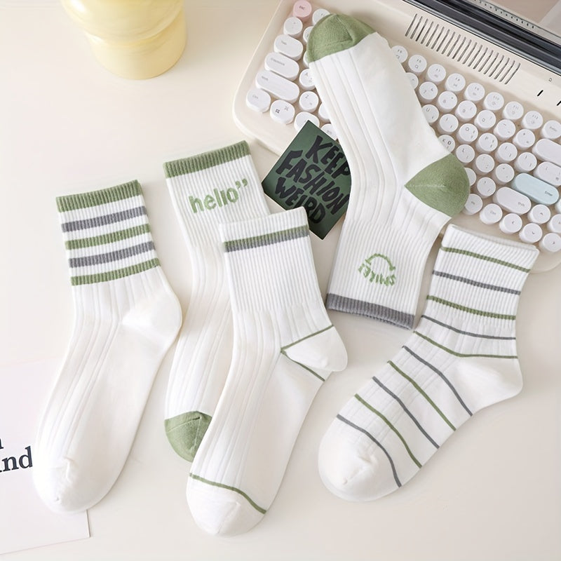 5 Pairs Letter & Stripe Print Socks Mid Tube Women's Stockings