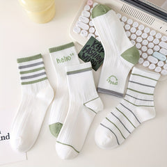 5 Pairs Letter & Stripe Print Socks Mid Tube Women's Stockings