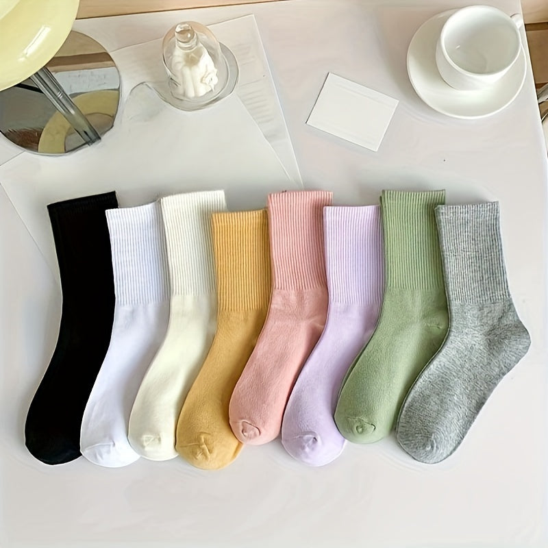 8 Pairs Solid Mid Tube Socks Women's Stockings