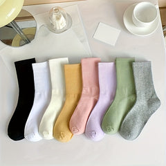 8 Pairs Solid Mid Tube Socks Women's Stockings