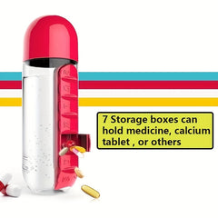 Aeyeele 20oz Water Bottle with Pill Box for Medicine Vitamins Tea Candies