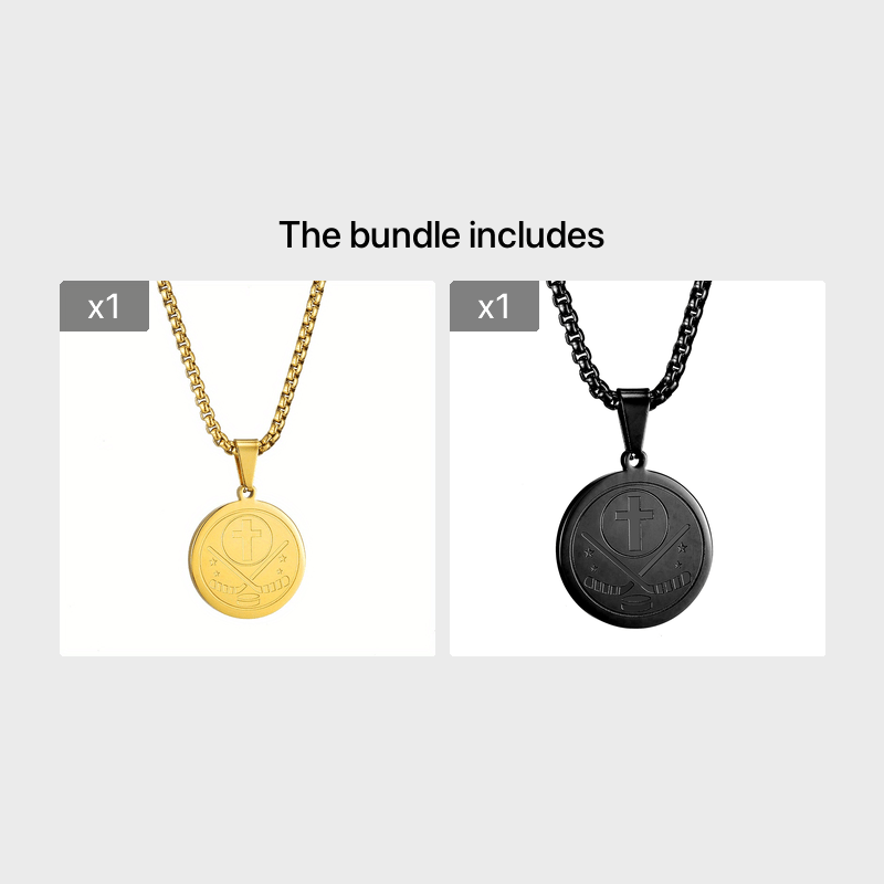 Men's Stainless Steel Ice Hockey Round Pendant Necklace