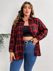  Casual Blouse Women's Plus Skull & Plaid Print Long Sleeve Shirt