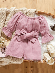 Toddler Off Shoulder Long Sleeve Romper with Wide Leg Pants