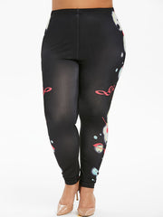 Music Note Print Plus Size Skinny Leggings