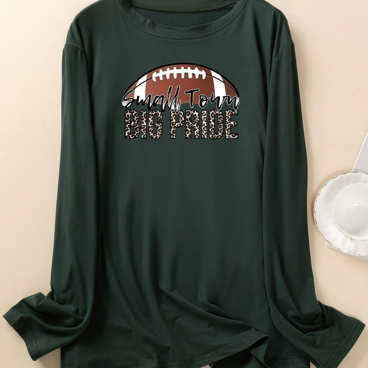  Sporty Lounge Top Women's Plus Leopard Print Long Sleeve Crew Neck Tee