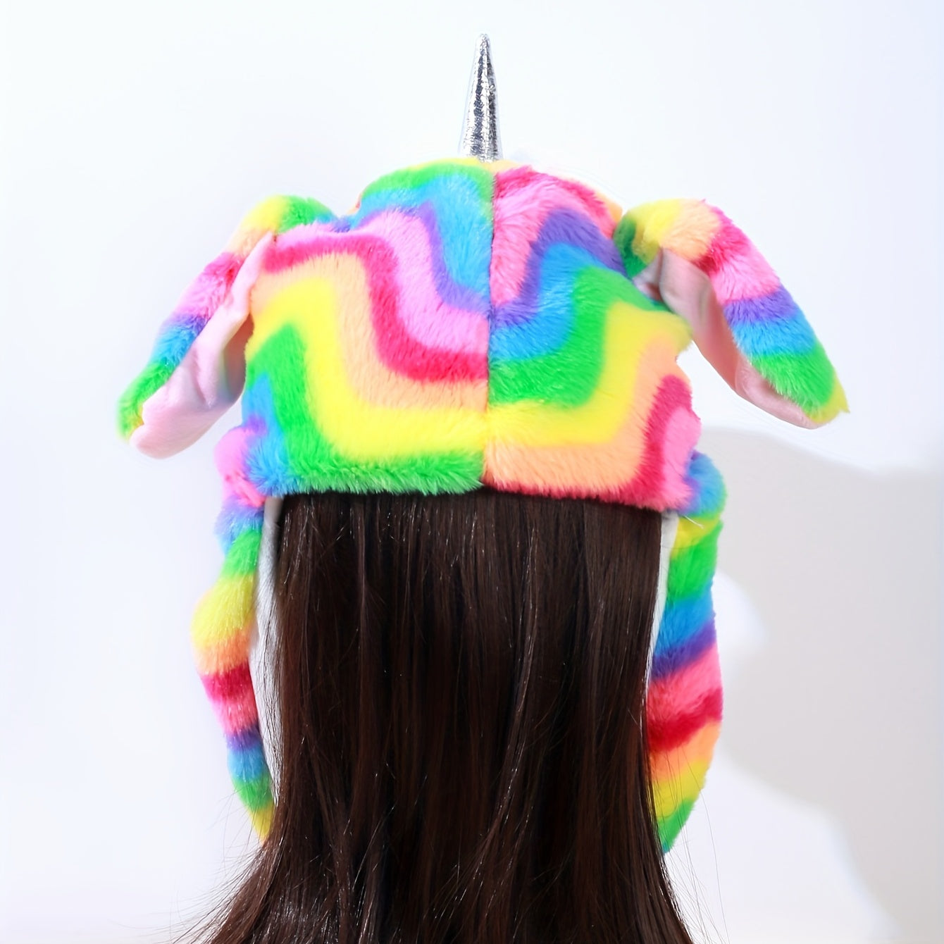 Colorful Unicorn Cartoon Hoodie Hat Warm Hooded Scarf Animal Ear Plush Hat Glove
