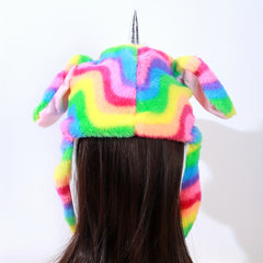 Colorful Unicorn Cartoon Hoodie Hat Warm Hooded Scarf Animal Ear Plush Hat Glove