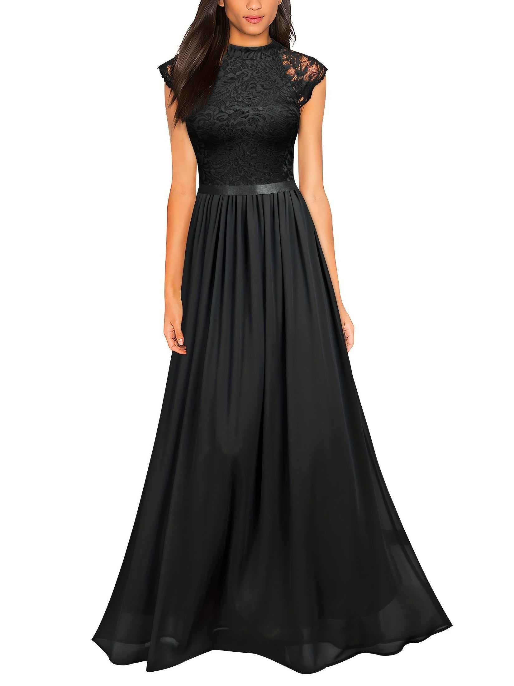 Cap Sleeve Lace Contrast Maxi Dress
