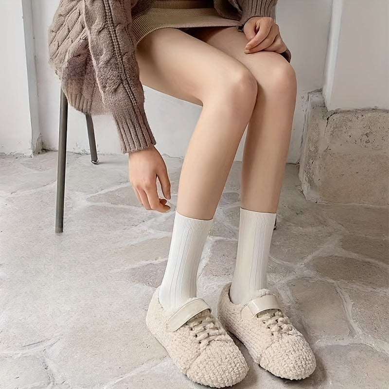 5 Pairs Solid Socks Comfy & Breathable Women's Stockings