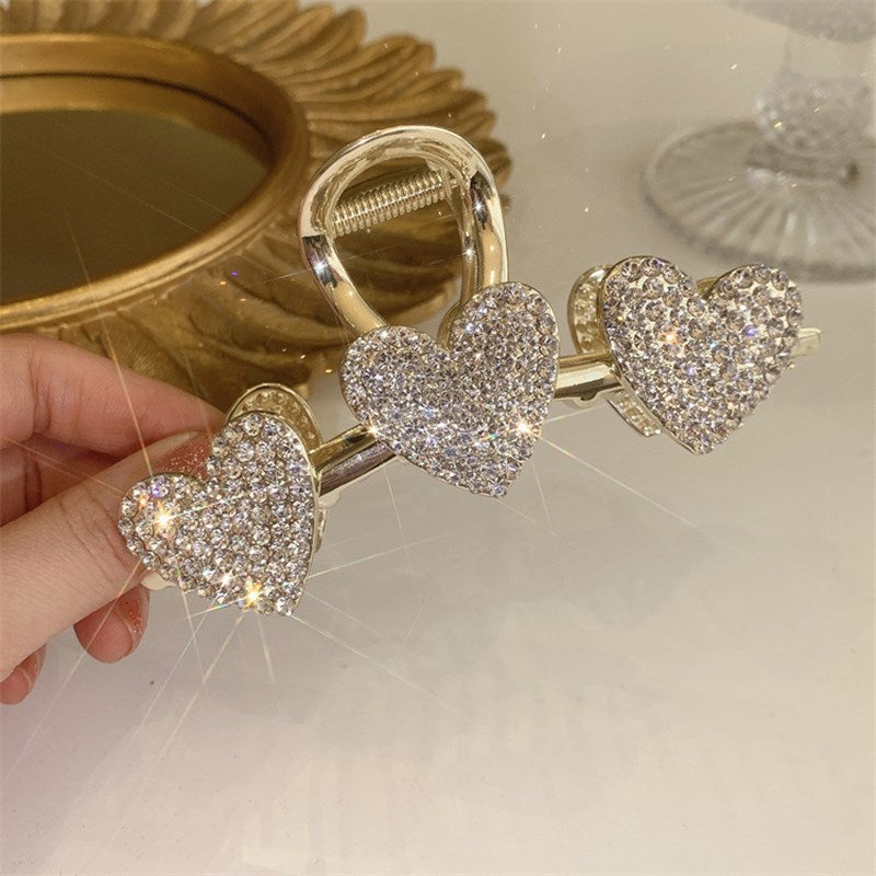 Gold Heart Rhinestone Hair Clips Strong Hold Great For Thick Thin Curly Hair