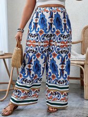  Boho Pants Women's Plus Floral Print Wide Leg Trousers