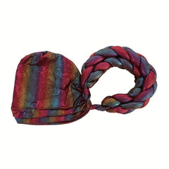 Wine Red Gradient Turban Cap Double Layer Braided Hijab
