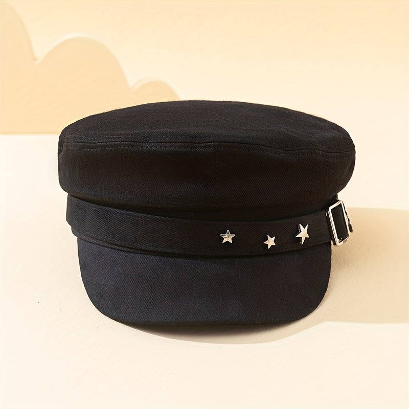 Y2K Retro Navy Newsboy Hat Women's Octagonal Cap