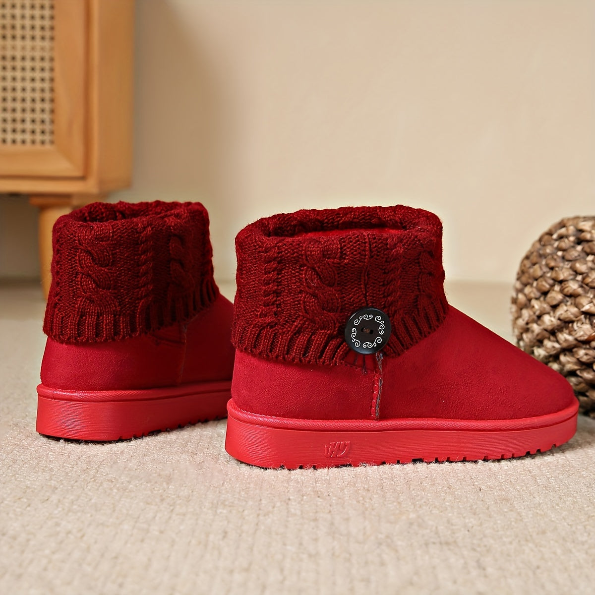 Women's Winter Snow Boots Button Knitting Band Ankle Boots