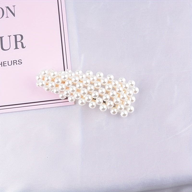 Faux Pearl Beaded Hair Clip Snap Clip Bobby Pin Hair Styling Accessory