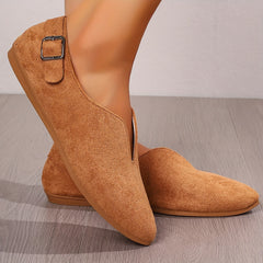 Solid V Cut Loafers Minimalist Buckle Slip On Flat Shoes