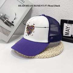 Butterfly Heart Print Trucker Hat Mesh Cartoon Baseball Cap