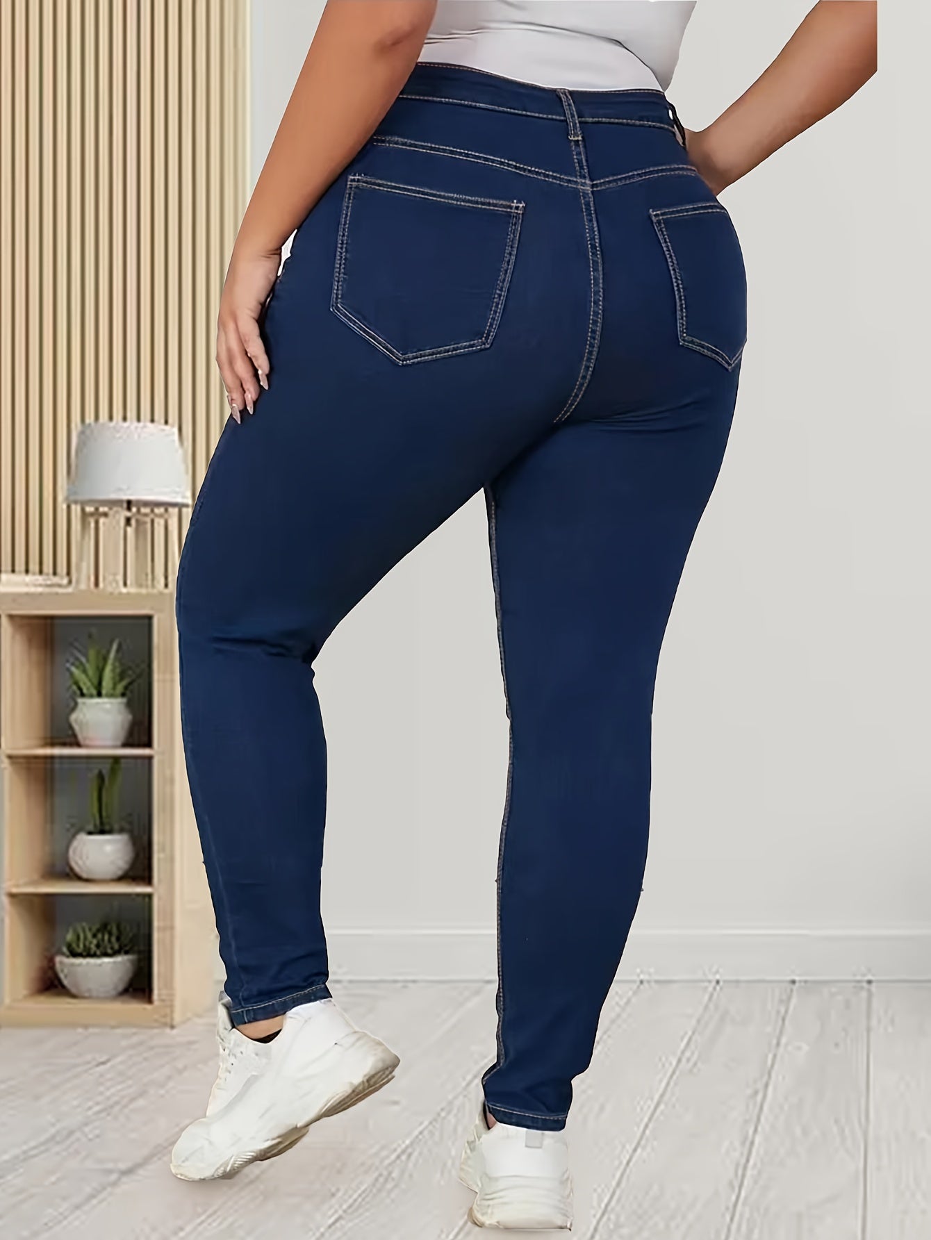Washed Ripped Button Fly High Skinny Jeans