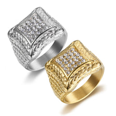 Men's Crystal Geometric Steel Ring