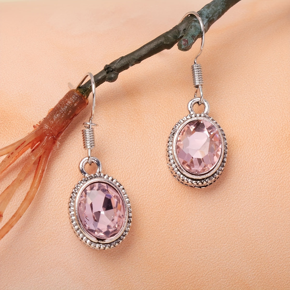 Ethnic Style Oval Glass Hook Earrings for Women