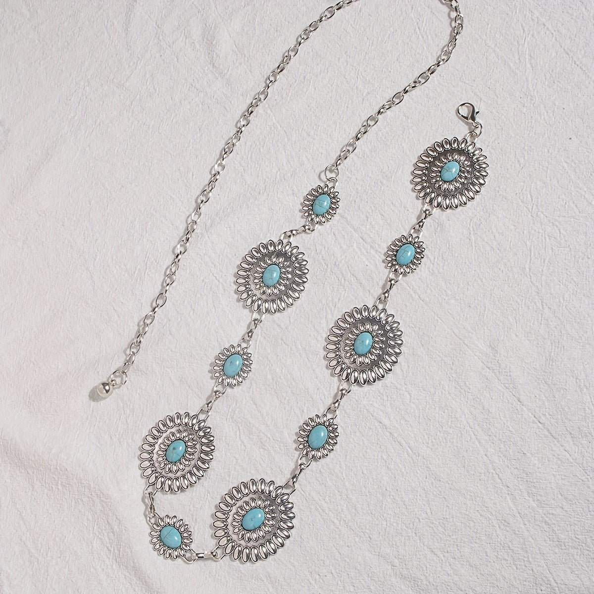 Bohemian Turquoise Waist Chain Western Flower Tassel Belly Chain Dress Accessory