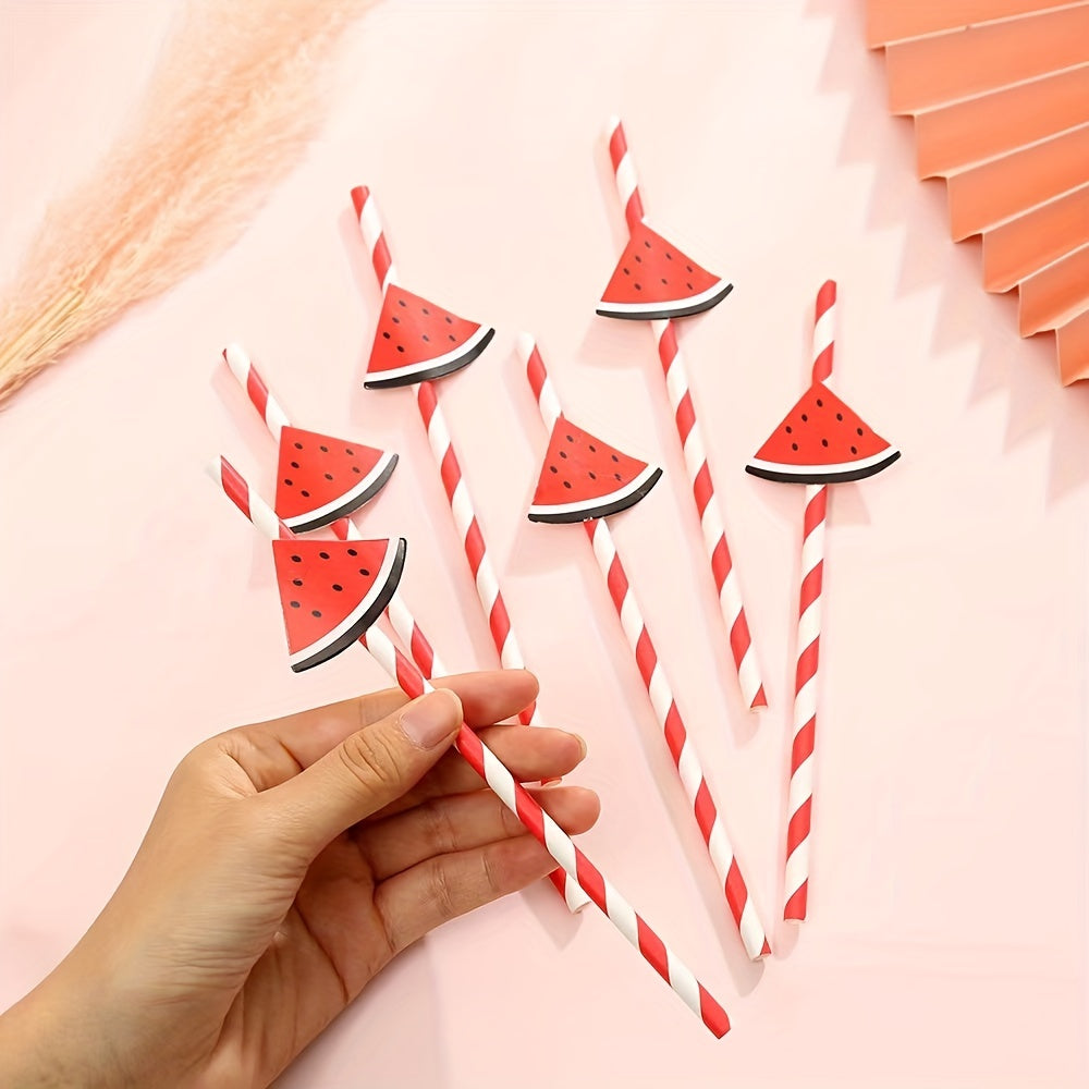 6pcs Disposable Paper Straw Fruit Animal Decoration Degradable