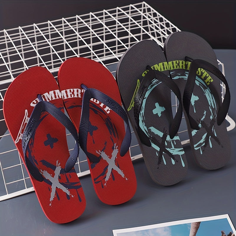 Men's Cartoon Print Arch Support Flip Flops Lightweight Non-slip Sandals