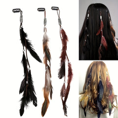 Boho Style Faux Feather Snap Clip Tassel Hair Clip Beaded Headdress