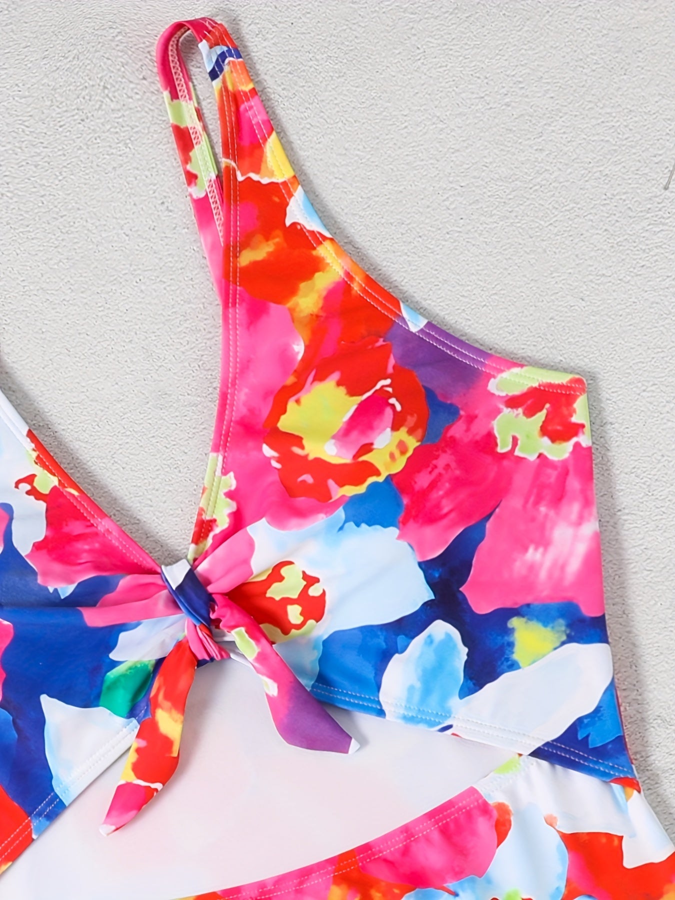  Floral Print V Neck One Piece Swimsuit