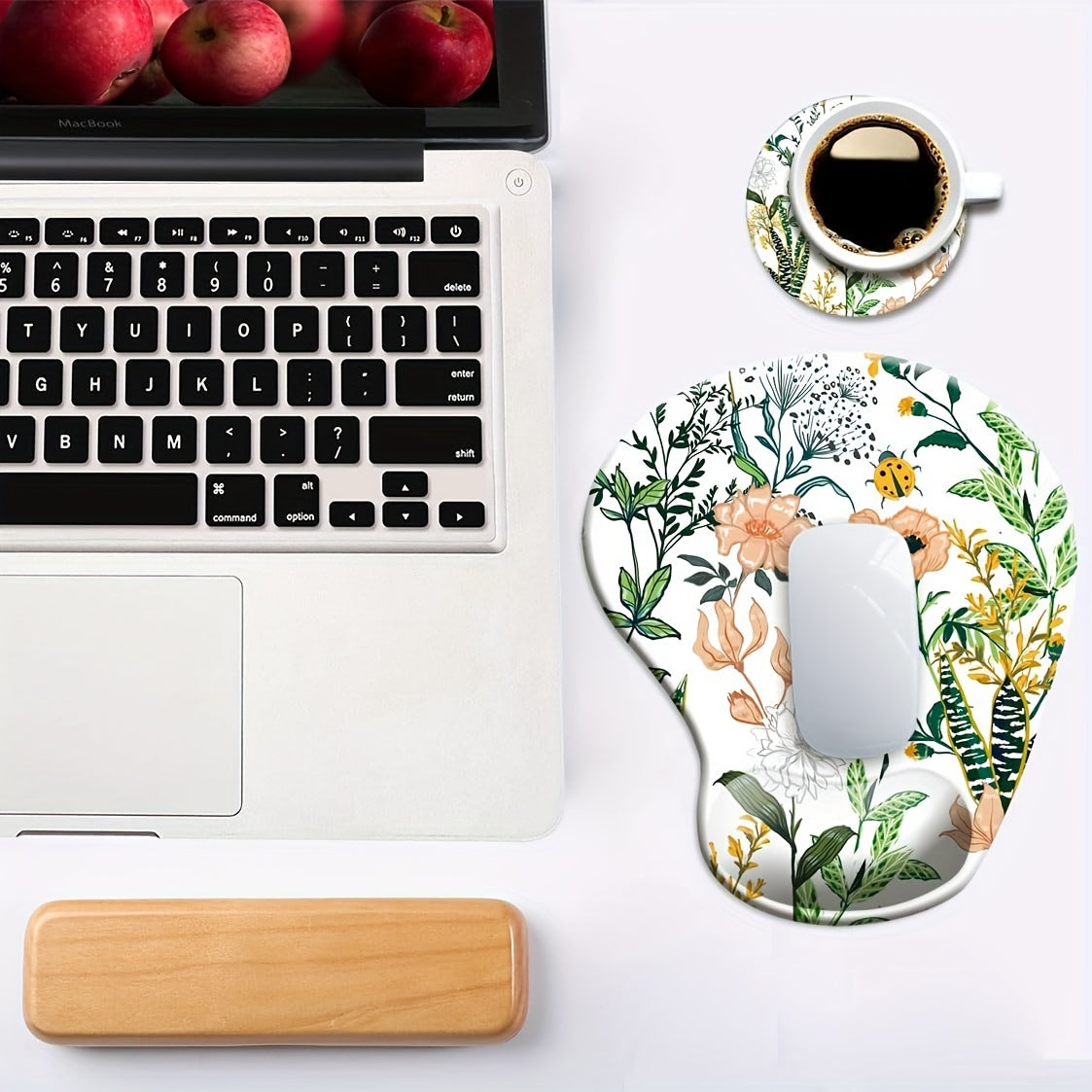 Ergonomic Mouse Pad with Wrist Support - Non Slip Base - Pain Relief Floral