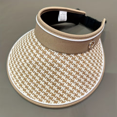 Houndstooth Visor Hat Wide Brim UV Protection Straw Sun Hat