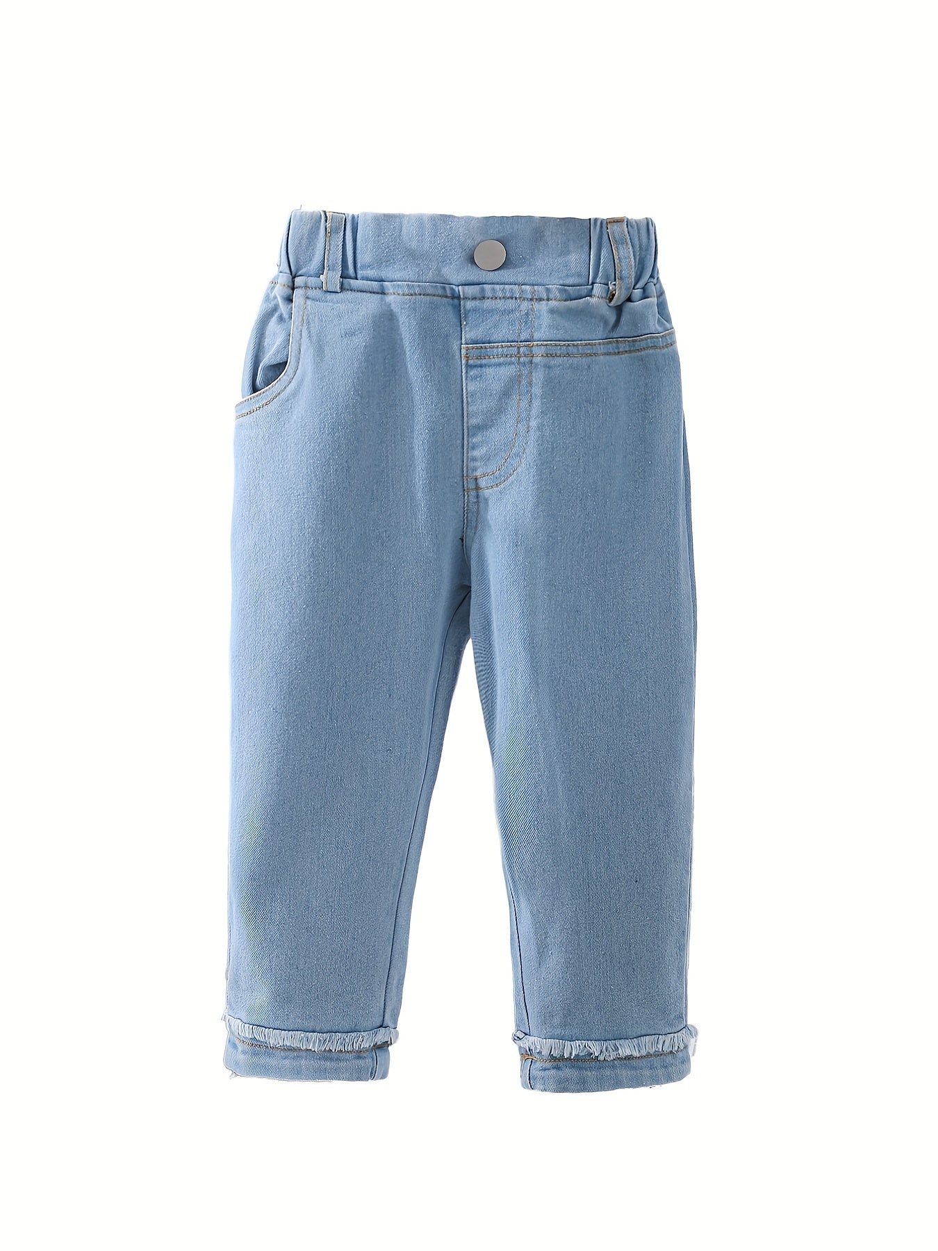 Kid Girls Casual Denim Pants Trousers Elastic Waist Regular Fit Jeans
