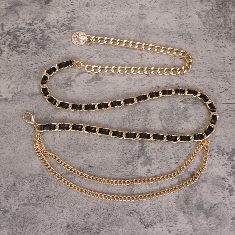 Vintage Leather Chain Belt Women Layered Waist Chain