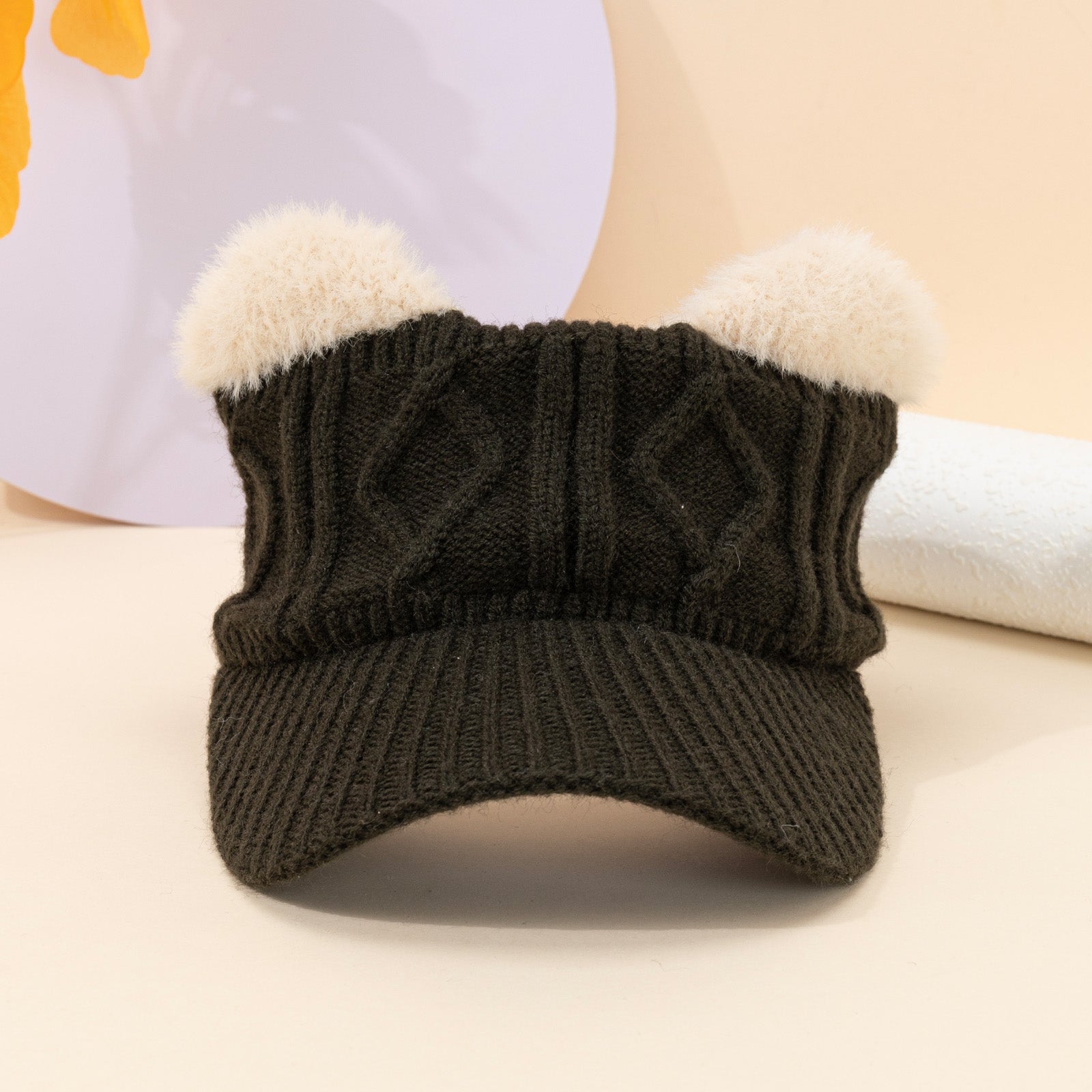 Plush Ears Baseball Cap Knit Hat Winter Gift For Her