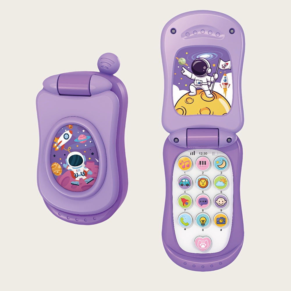 Interactive Cartoon Music Flip Phone Toy for Kids Lights & Sounds