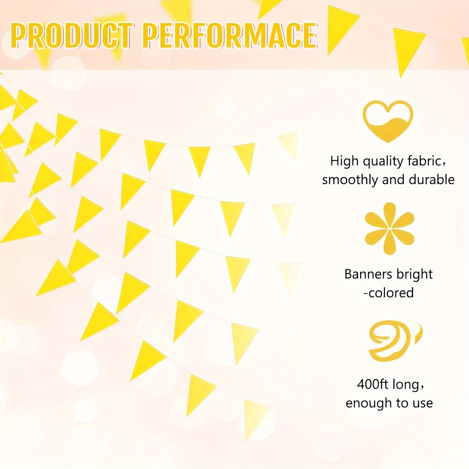 10m Yellow Triangular Bunting Garland Grand Opening Carnival Decoration