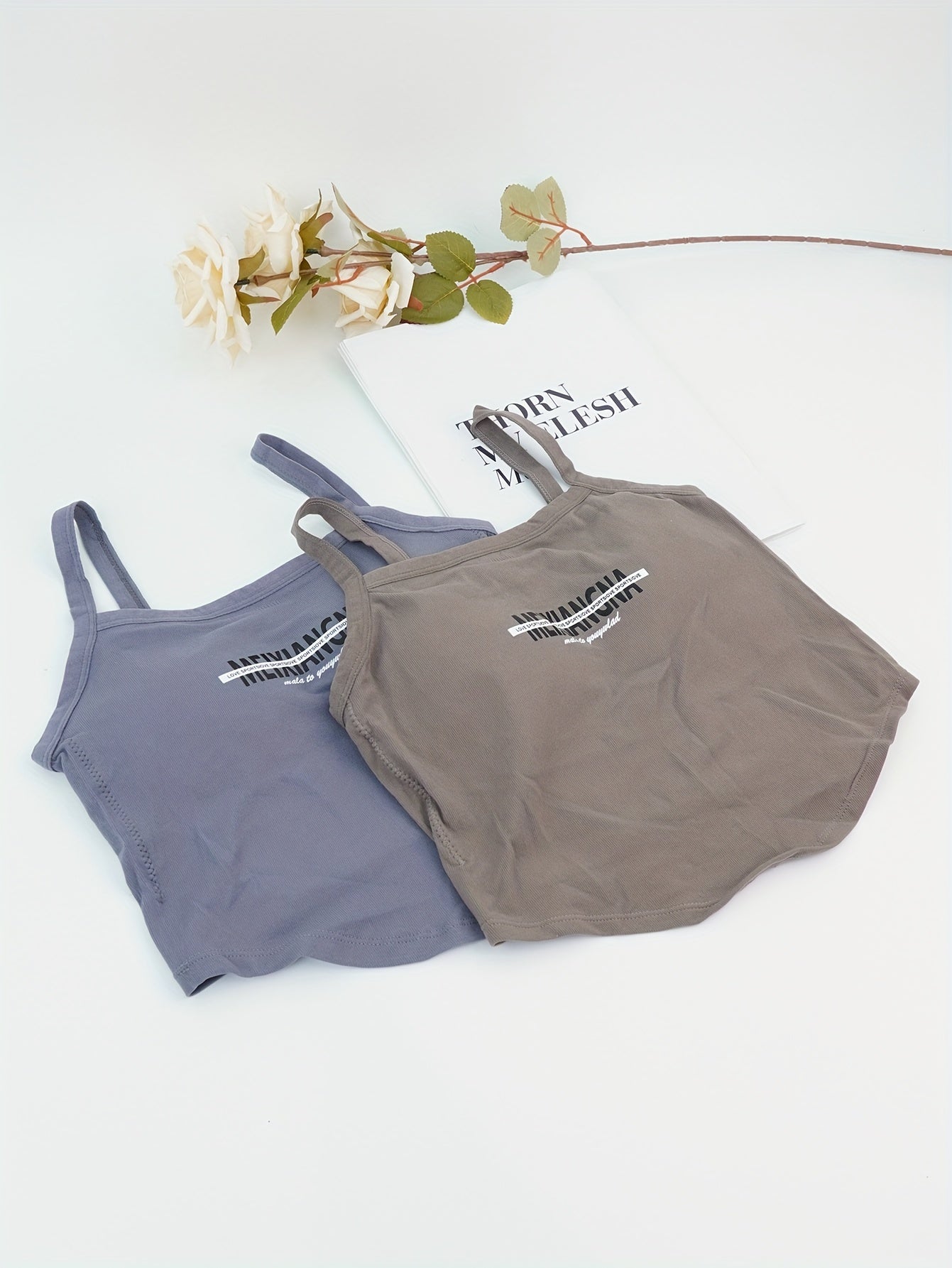 2pcs Letter Print Cami Tops Slim Fit Women's Lingerie