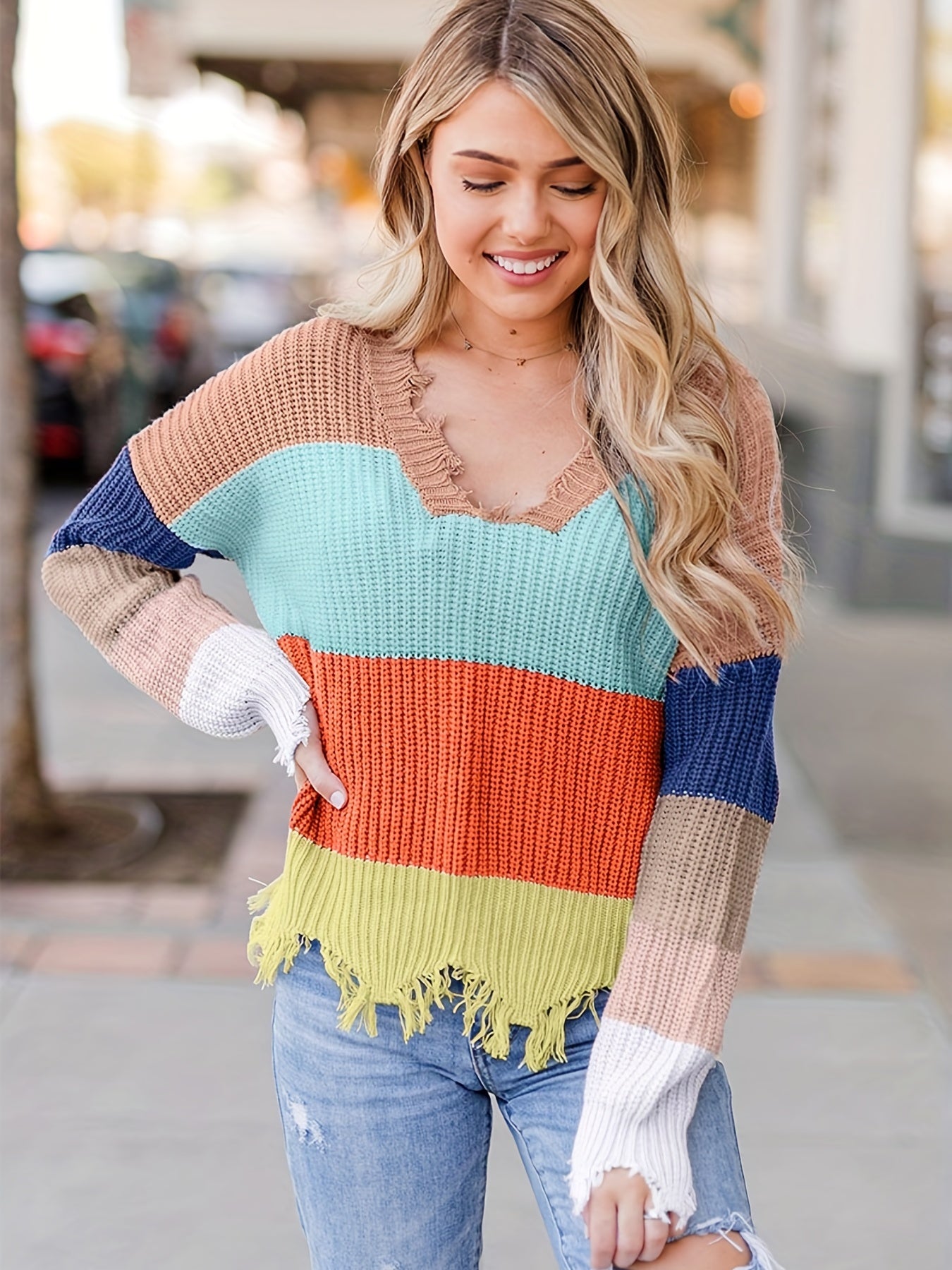  Punk Sweater V Neck Fringe Jumper