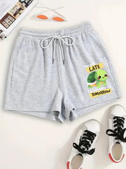  Turtle & Slogan Print Pajama Shorts