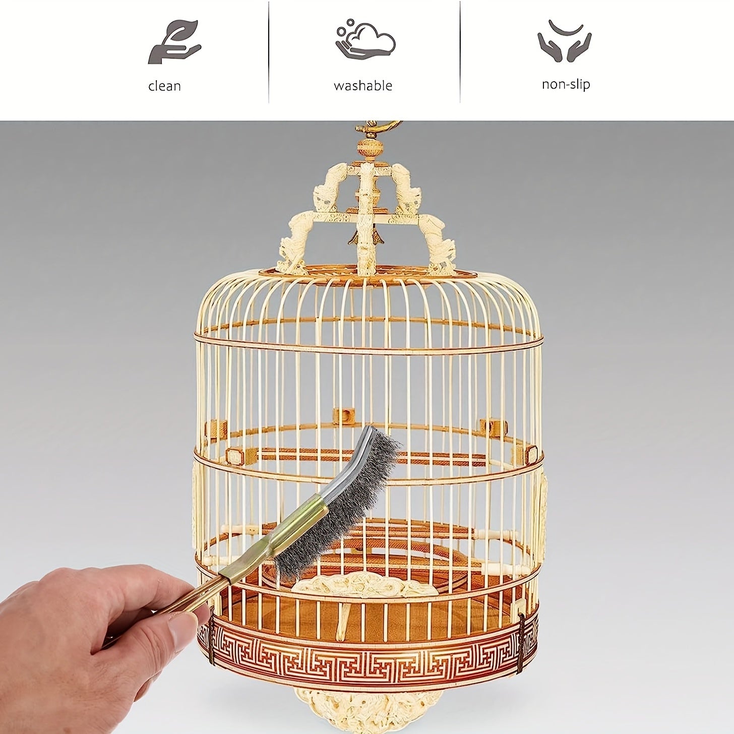 2pcs Long Handle Bird Cage Cleaning Brush and Feeder Parrot Pet Cage Cleaner