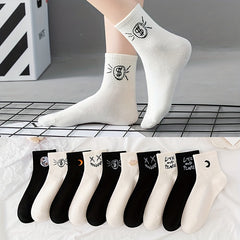 5 Pair Cartoon Print Socks Mid Tube Stockings