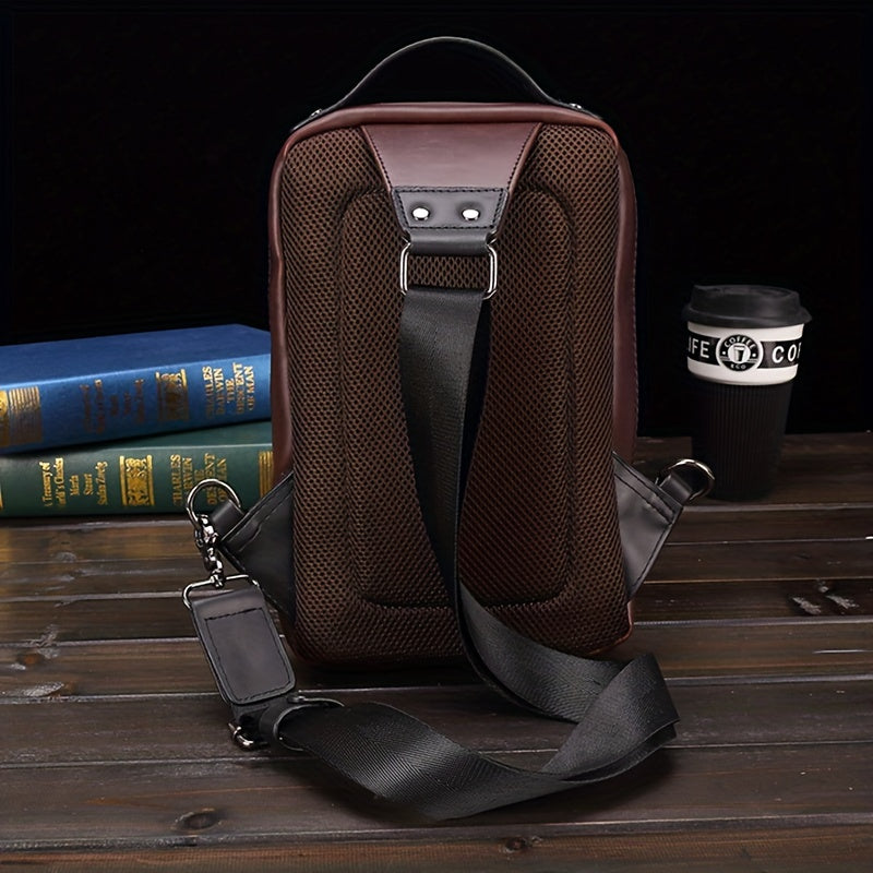 Men's Leather Crossbody Bag Vintage Chest Bag Large Capacity Satchel